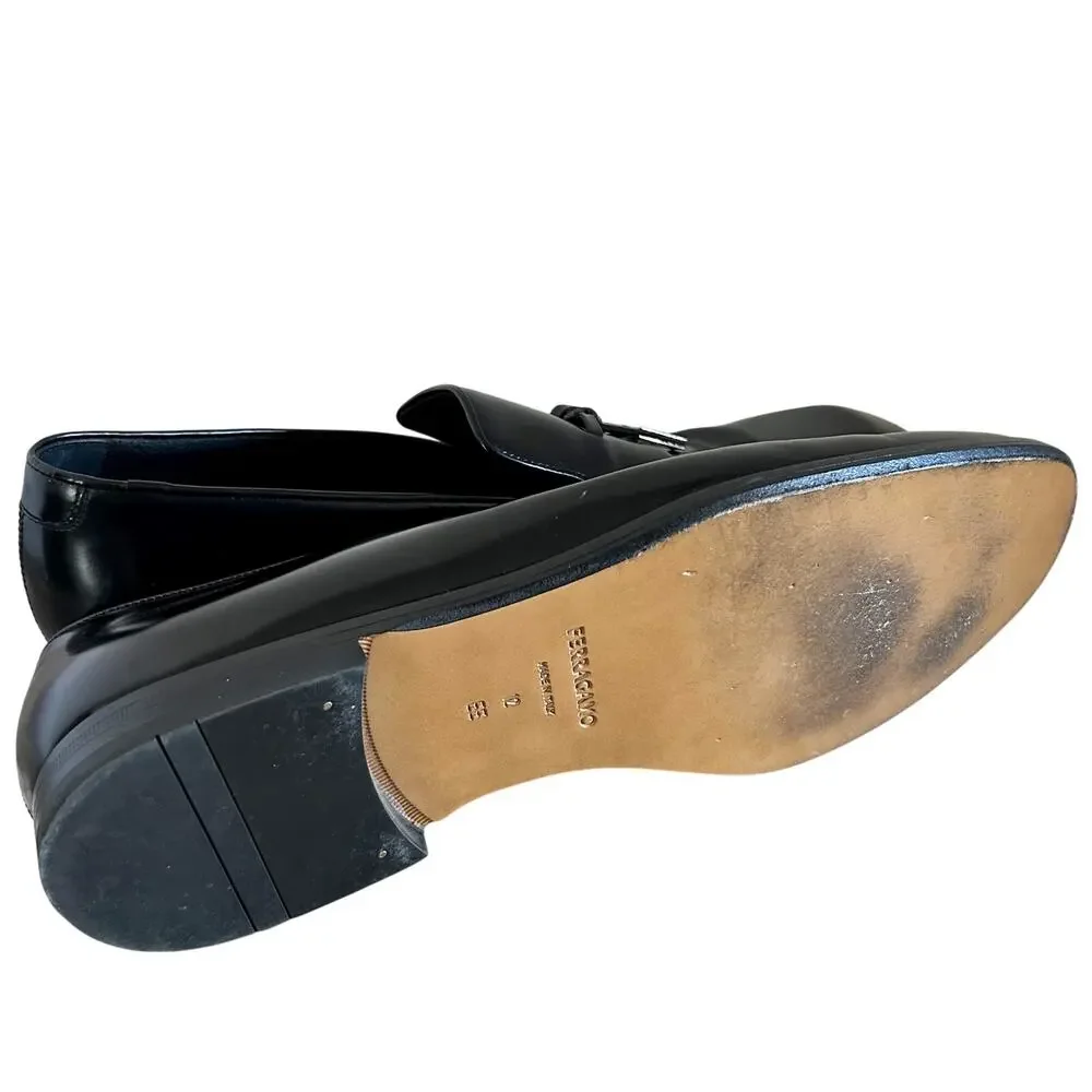$1150 Salvatore Ferragamo Men's Black Metal Tassel Knot Loafer Shoes Size 12 EUC
